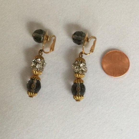 Vintage Swarovski Clear Crystal & Montana Blue Czech Fire Polish Clip Earrings - Picture 7 of 7